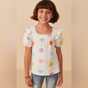 Floral Gauze Textured Square Neck Top